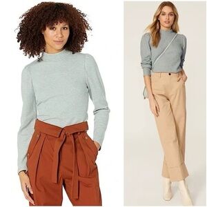 Madewell Hartford Resourced Plush Mock Neck Puff Sleeve Top in Heather Sage (S)
